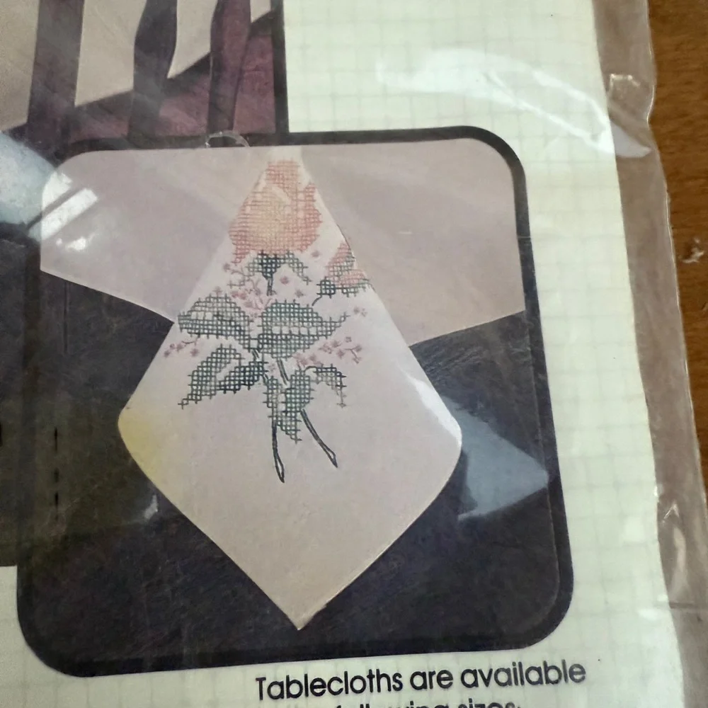 Bucilla Stitchery Pink Floral Table Linens Dining Set 52X52 New in Packaging
